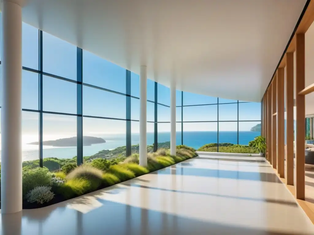 Arquitectura sostenible en la costa: diseño innovador y luz natural Edificio sostenible en la costa con iluminación natural y diseño innovador integrado en la naturaleza