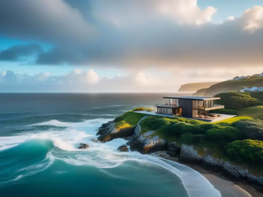 Propiedad costera moderna: diseño innovador y resiliente frente al mar Elegante propiedad costera con diseño resiliente y vistas al mar, enfatizando la sostenibilidad