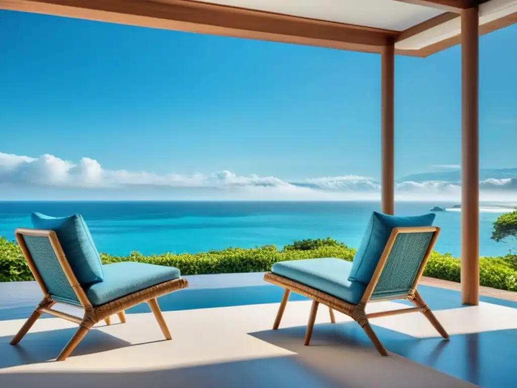 Propiedad frente al mar: lujo costero con muebles de diseño Elegantes muebles de diseñador para propiedades costeras en una lujosa casa de playa con tonos suaves y detalles turquesa