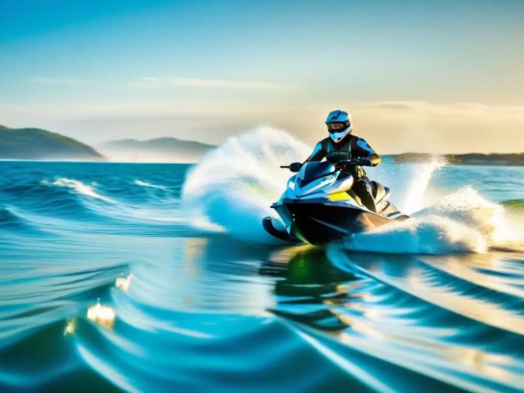 Emoción en el mar: Jet ski a alta velocidad Emocionante moto acuática en aguas costeras, la adrenalina en acción