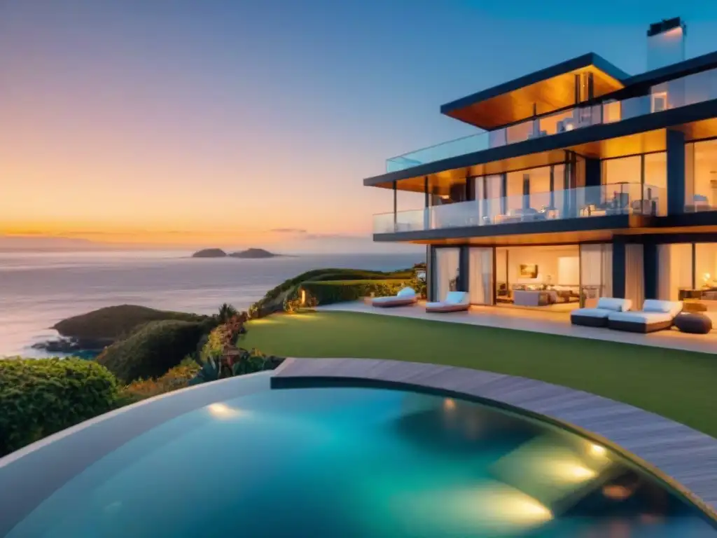 Propiedad costera de lujo: tour virtual inmersivo al atardecer Un emocionante recorrido virtual por una propiedad costera al atardecer, con compradores internacionales usando auriculares de realidad virtual