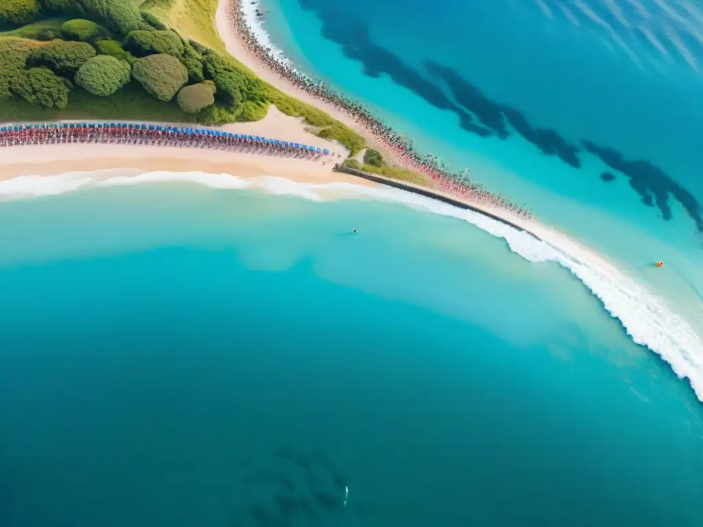 Triatlón costero: competencia intensa y vibrante en un paraíso turquesa Un emocionante triatlón en un entorno costero vibrante, con atletas compitiendo en natación y ciclismo