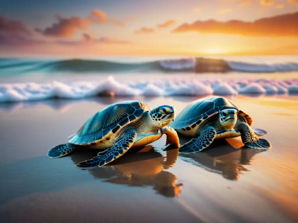 Emotiva liberación de tortugas marinas al atardecer Emotivo atardecer: biólogos liberan tortugas marinas al mar