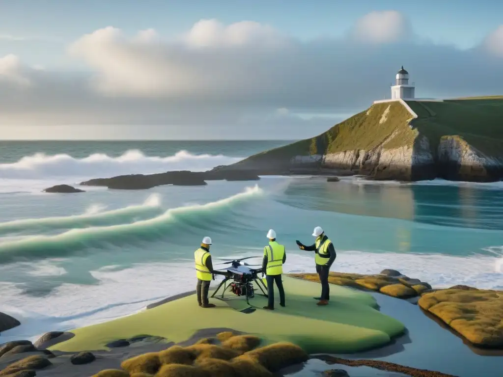 Ingenieros y arquitectos innovando contra el aumento del nivel del mar Equipo de arquitectos y ingenieros desarrollando soluciones para la subida del mar en construcciones costeras