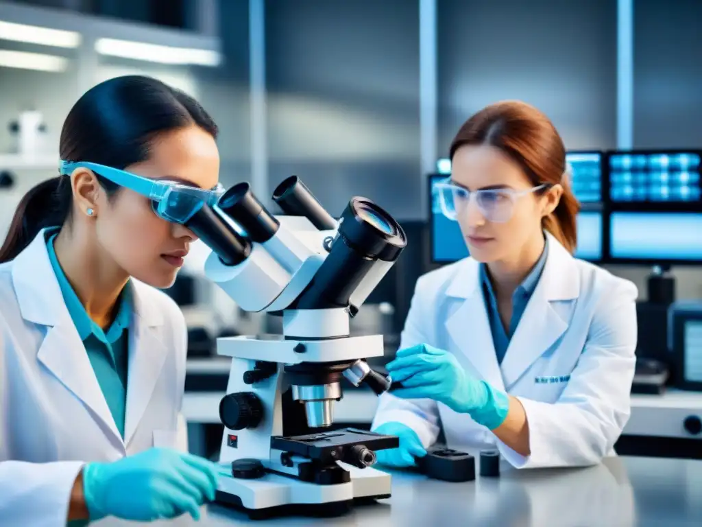 Equipo de científicos en laboratorio de nanotecnología costera Equipo de científicos en laboratorio de vanguardia, investigando nanopartículas