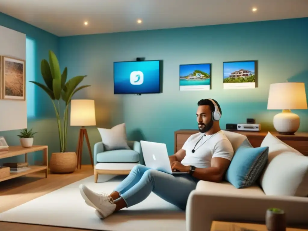 Profesionales digitales en alquileres vacacionales Un equipo diverso en una oficina tecnológica, gestionando plataformas de alquiler vacacional digitales