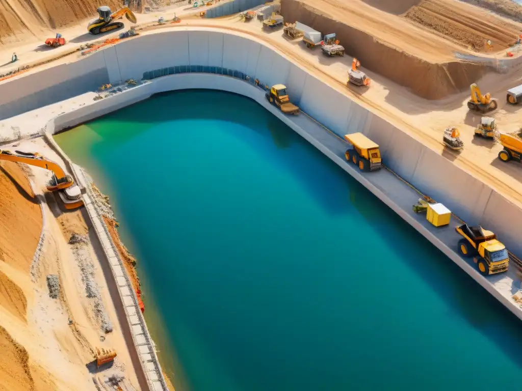 Proyecto costero en construcción: innovación y colaboración Equipo diverso construyendo proyecto costero, reflejando progreso e innovación