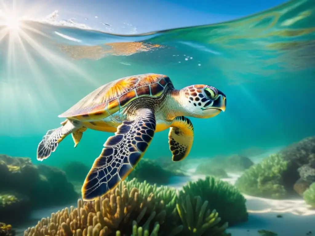 Emocionante liberación de tortuga marina por biólogos marinos Un equipo de biólogos marinos libera una tortuga marina rehabilitada en su hábitat natural