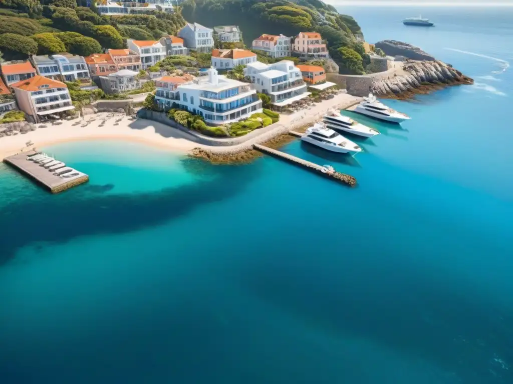 Costa urbana: skyline moderno junto al mar Una escena costera dinámica con edificios modernos y marina llena de yates, ideal para Inversiones en propiedades costeras