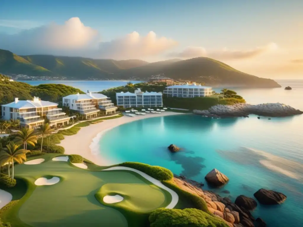Resort de lujo: inversores y vacacionistas en paraíso costero Una escena lujosa de un exclusivo resort costero con inversiones REITs costeros de lujo