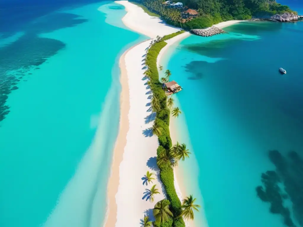Paraíso costero: playa de aguas turquesas y lujo Escena paradisíaca en la playa con aguas turquesas cristalinas, palmeras y sombrillas, ideal para buscar propiedades costeras