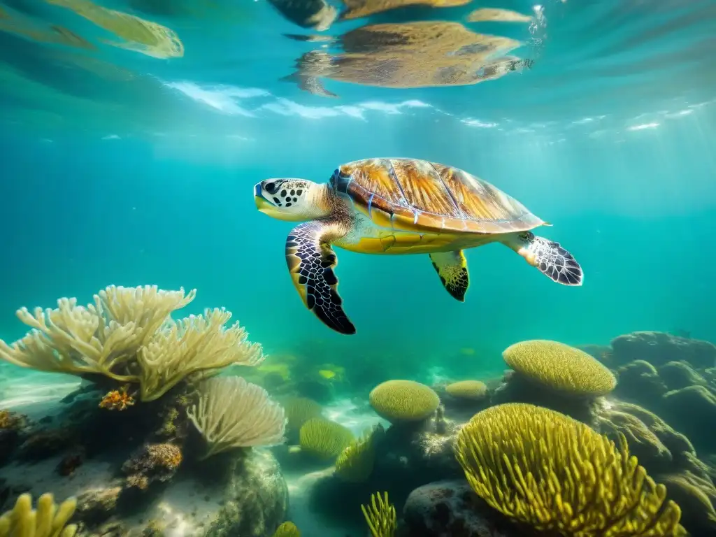 Maravilloso ecosistema marino: seagrass, peces y tortuga Un escenario submarino vibrante que muestra la diversidad de un ecosistema marino en una pradera de pastos marinos