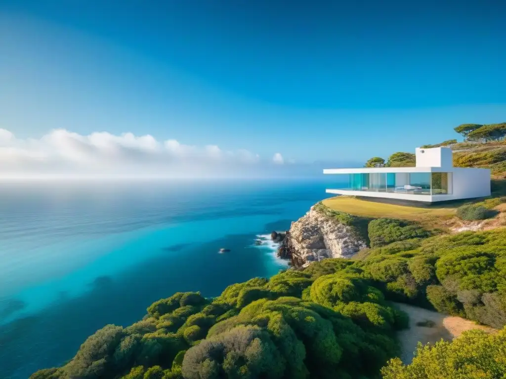 Residencia minimalista en acantilado: vista panorámica al mar Espectacular casa minimalista costera con decoración minimalista para hogar costero en acantilado