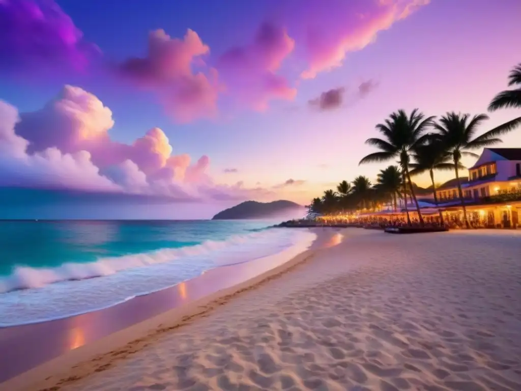 Esplendor costero al atardecer: Año Nuevo glamoroso Espectacular celebración de Año Nuevo en la costa con atardecer vibrante y elegante ambiente festivo