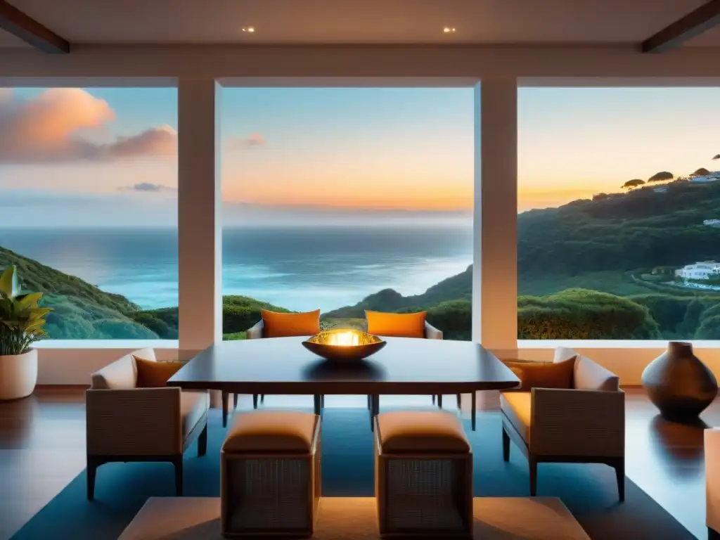 Propiedad costera de lujo al atardecer con póliza de seguro premium Espectacular propiedad de lujo costero al atardecer con pólizas premium en mesa moderna