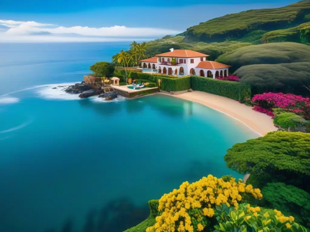 Mansión de estilo hacienda junto al mar: lujo y elegancia Espléndida mansión estilo hacienda en la costa, rodeada de exuberante vegetación y con vista al mar azul