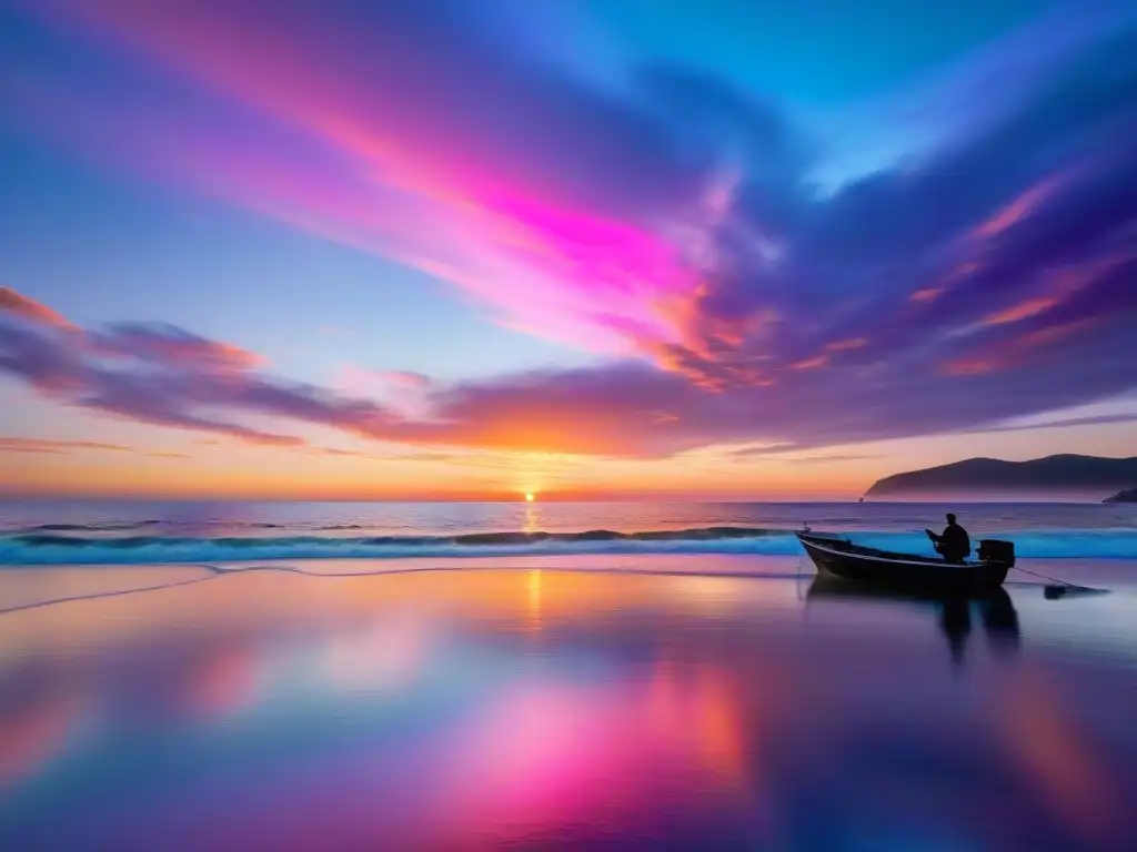 Esplendor matutino: Amanecer sereno sobre el mar en colores vibrantes Espléndido amanecer sobre el mar, con tonos naranja, rosa y morado