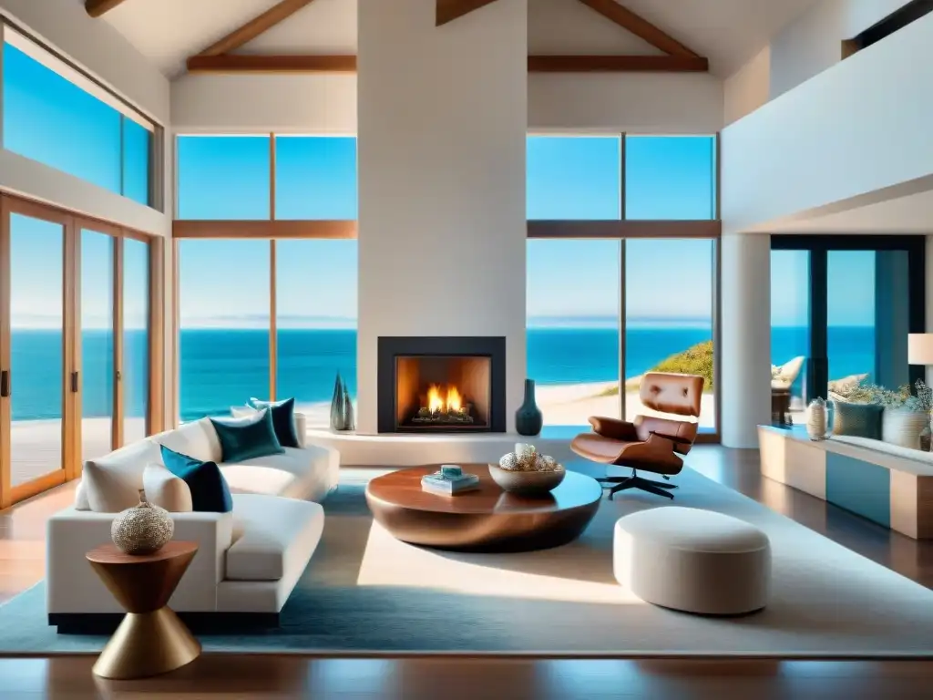 Residencia costera de lujo: sala con vista al mar Espléndido diseño de interiores de lujo en una lujosa residencia costera