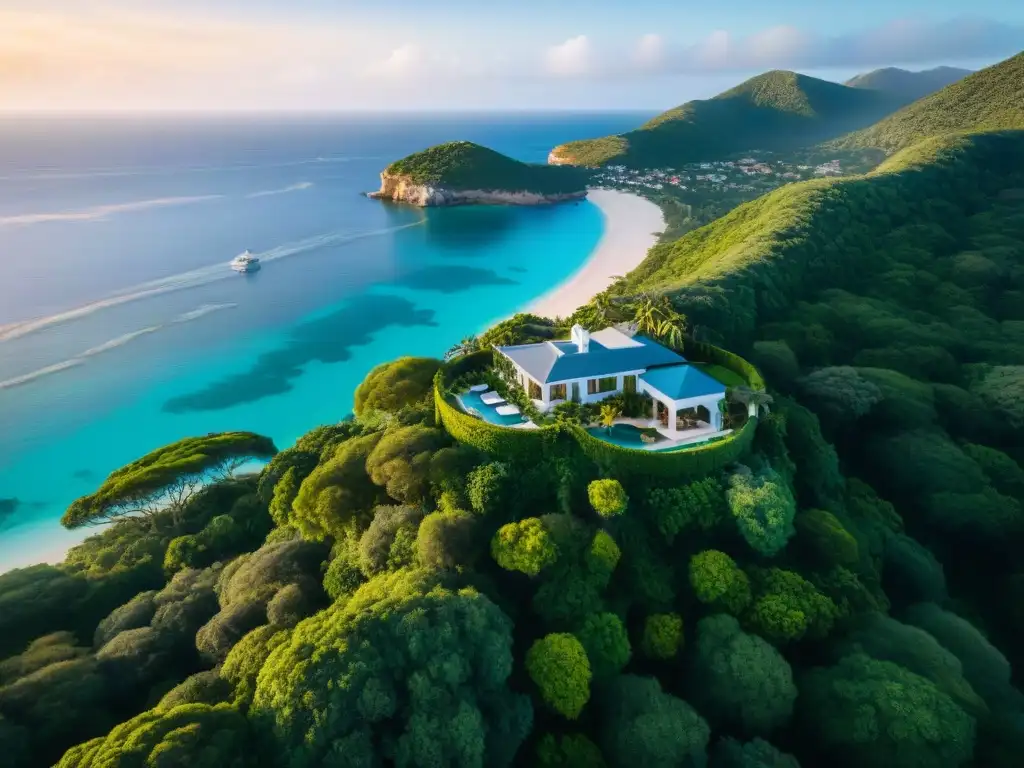 Propiedad de lujo en acantilado con playa privada Una exclusiva propiedad costera internacional en un acantilado, rodeada de vegetación exuberante y playa privada, con aguas turquesas