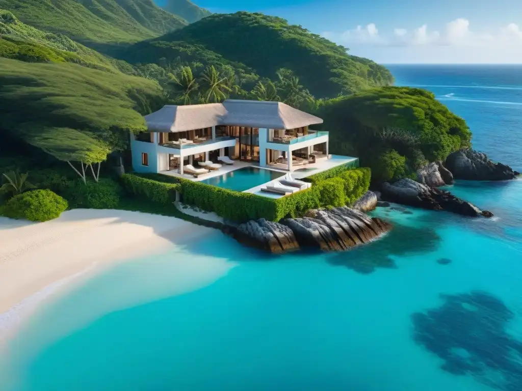 Propiedad costera exclusiva: lujo y privacidad junto al mar Una exclusiva propiedad costera privada, rodeada de exuberante vegetación y aguas turquesas cristalinas