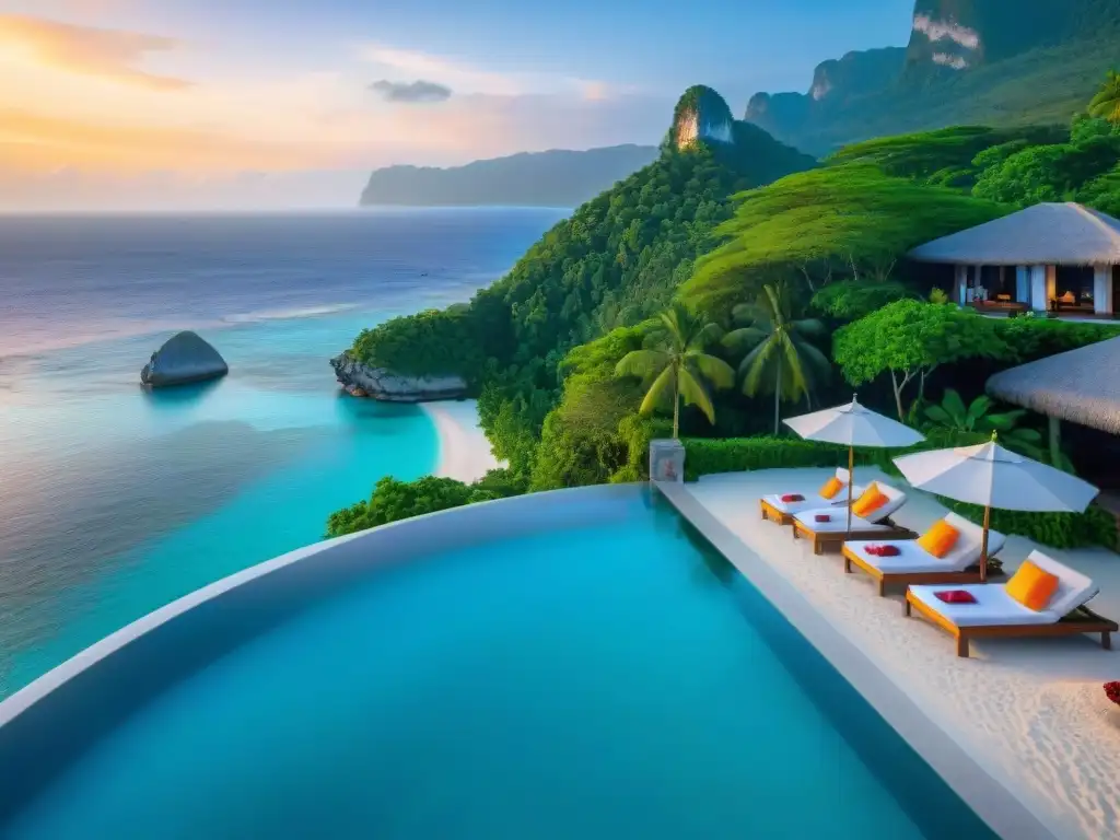 Resort de lujo: piscina infinita y playa paradisíaca Un exclusivo resort costero de lujo con vista al mar y servicios premium