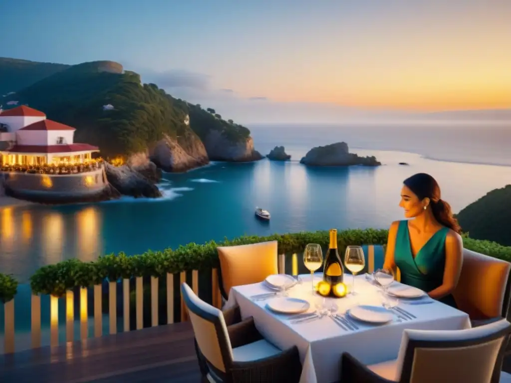Exclusivo restaurante costero al atardecer: cena gourmet con vista al mar Exclusivo restaurante costero al atardecer con vista panorámica al mar