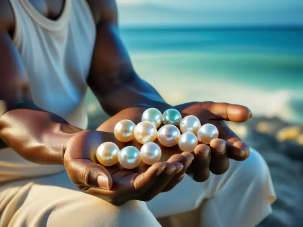 Experto local revela tesoro oculto: perlas y tradiciones costeras Un experto local sostiene una perla recién cosechada, explicando el proceso de cultivo junto al mar