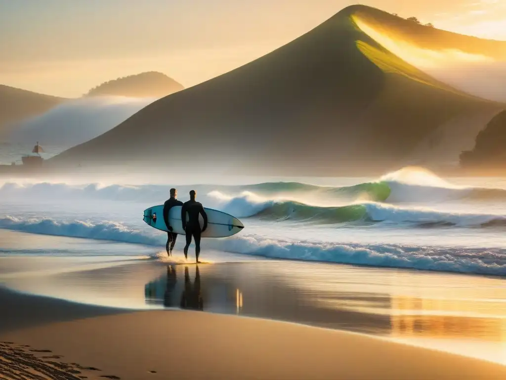 Bodyboarders al amanecer: pasión y camaradería en la playa Expertos bodyboarders caminan con tablas en playa al amanecer