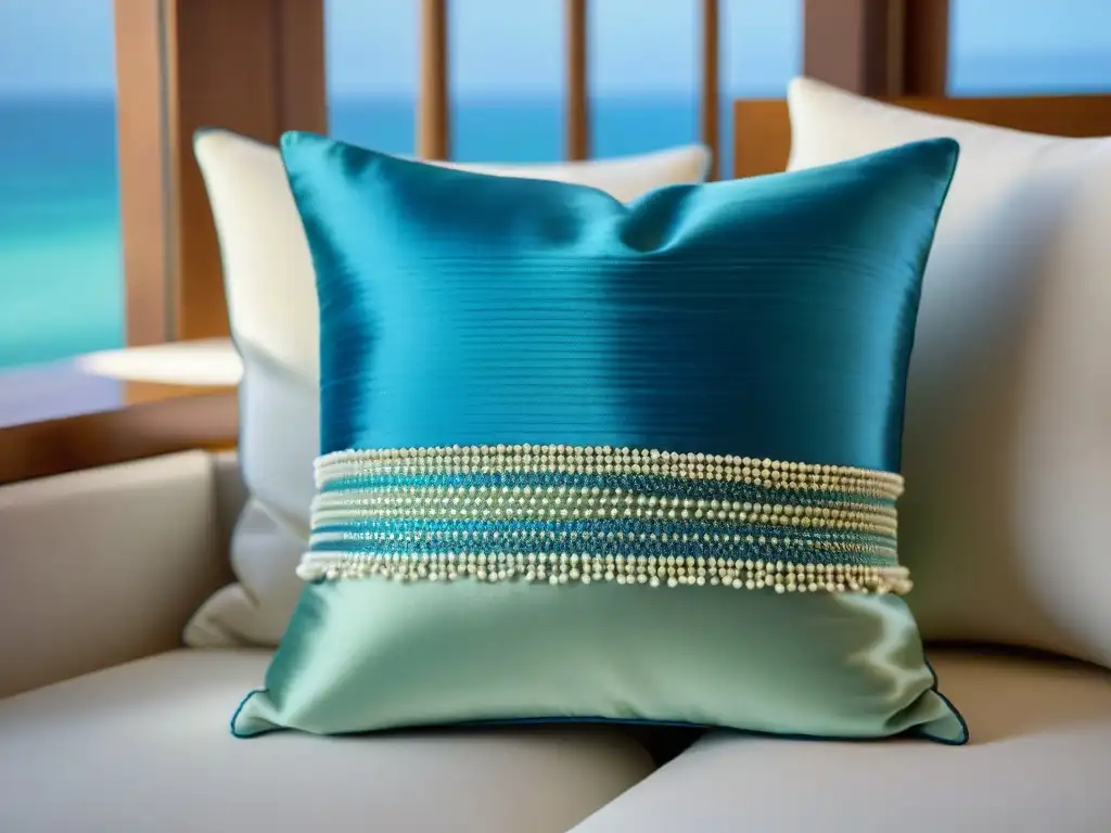 Cojín de seda bordado con diseño marino de lujo Exquisita almohada de seda bordada, inspirada en el mar, para decoración de alta gama costa