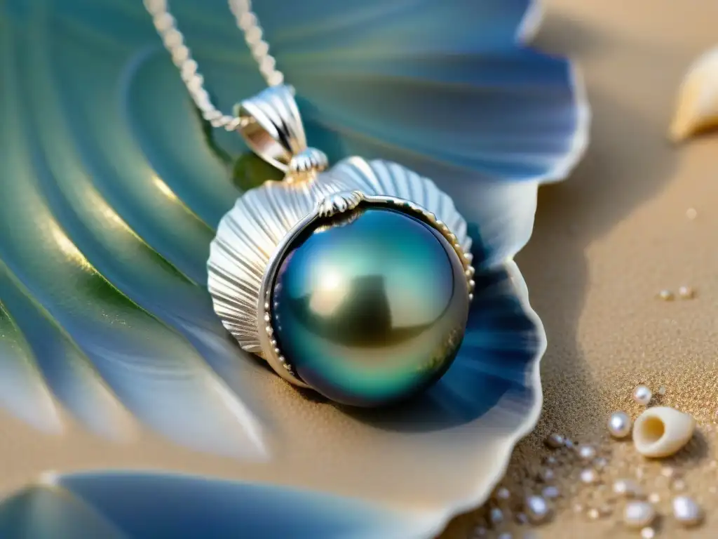 Pendiente de oro blanco con perla tahitiana: lujo marino Exquisito colgante de oro blanco con perla tahitiana, reflejando lujo y belleza marina