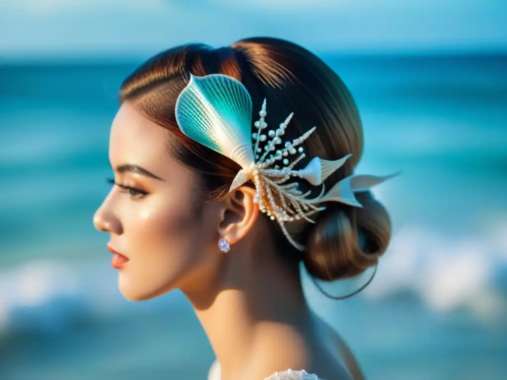 Diadema de sirena con conchas y perlas en alta resolución Exquisito tocado marino para eventos especiales, con conchas y perlas brillantes