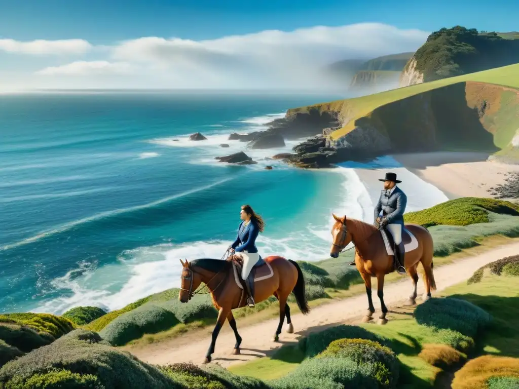 Excursión familiar a caballo por la costa: una aventura inolvidable Familia de cuatro en caballos, explorando la costa