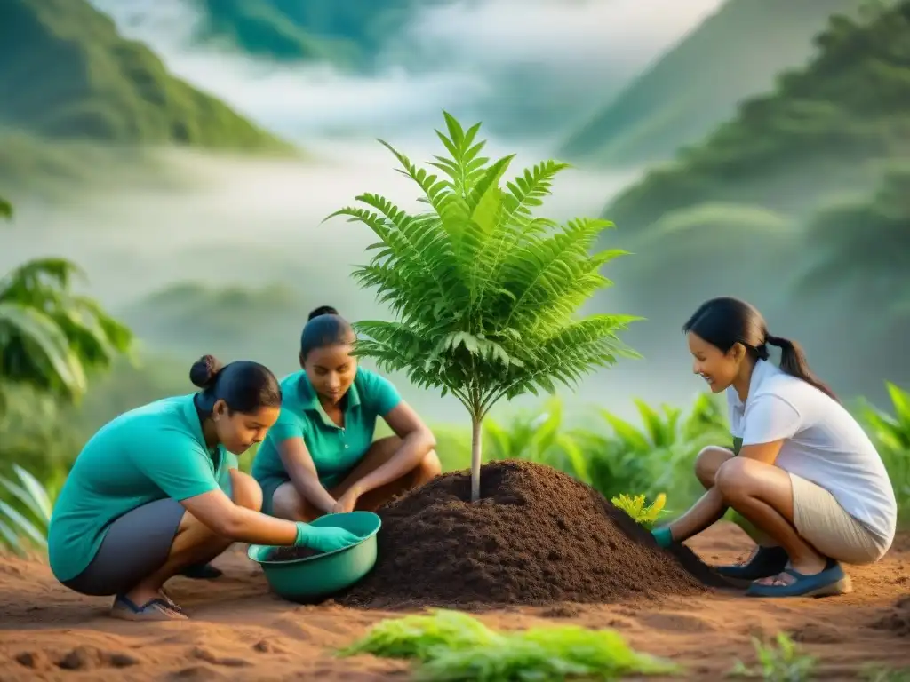 Plantando árboles: Educación ambiental en familia en EcoResort Familias y niños plantando árboles en EcoResort, educación ambiental en acción