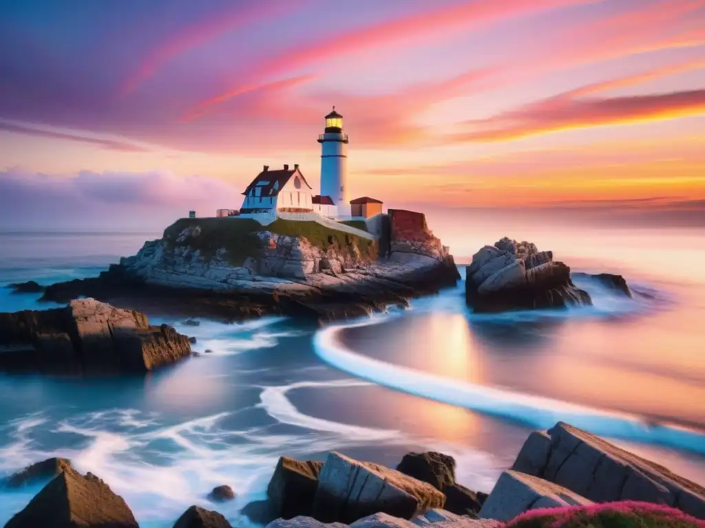 Esplendoroso faro en atardecer dorado Un faro majestuoso iluminando el atardecer sobre aguas cristalinas, en un escenario de lujo y serenidad
