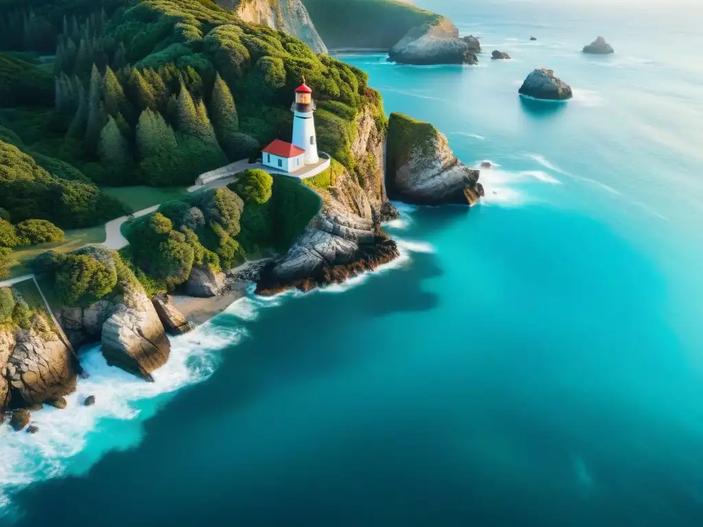 Espléndido faro histórico en acantilado: lujo y exclusividad Un faro como residencia vacacional exclusiva en un acantilado, rodeado de naturaleza exuberante y aguas turquesas