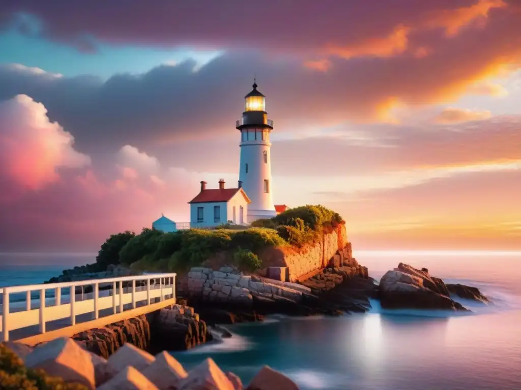 Majestuoso faro al atardecer: detalle y exclusividad Vivir en faro residencial de lujo en atardecer vibrante con yates y paisaje exquisito