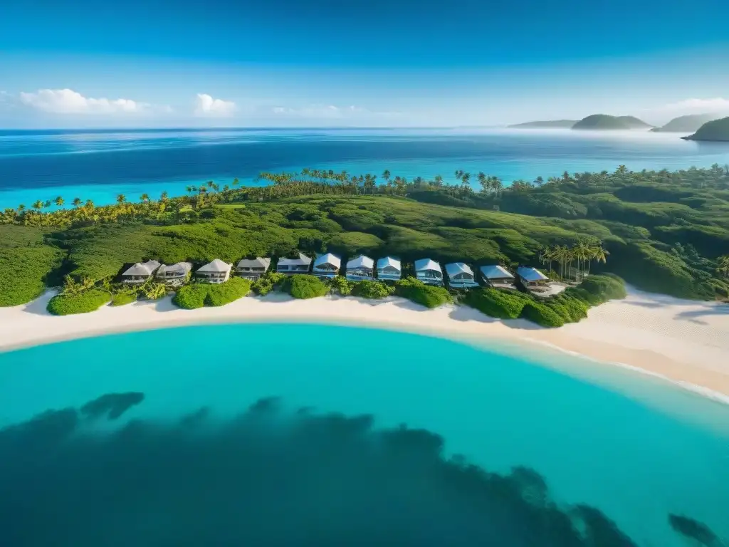 Paraíso costero: playas doradas, aguas turquesas y palmeras Financiamiento para propiedades costeras: Vista aérea de una costa virgen con aguas turquesas y playas doradas, palmeras y propiedades de lujo