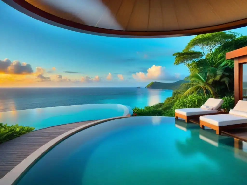 Villa de lujo frente al mar con piscina infinita privada Villa frente al mar exclusiva con vista panorámica al mar turquesa, decoración moderna y privada piscina infinita