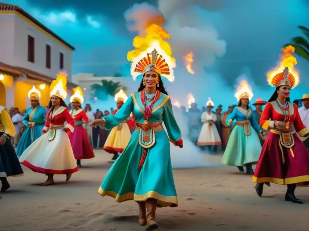 San Juan del Futuro: Celebración con tecnología y tradición Futurista Fiesta de San Juan tradiciones: gente con atuendos modernos baila alrededor de una fogata holográfica, fusionando pasado y presente