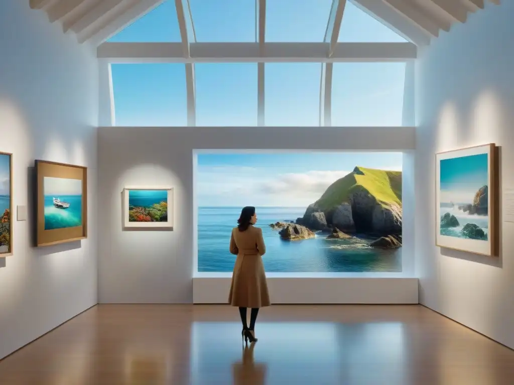 Galería costera: arte y serenidad marina Una galería de arte costero con una colección vibrante que celebra la vida marina, donde visitantes de todas las edades se sumergen en contemplación