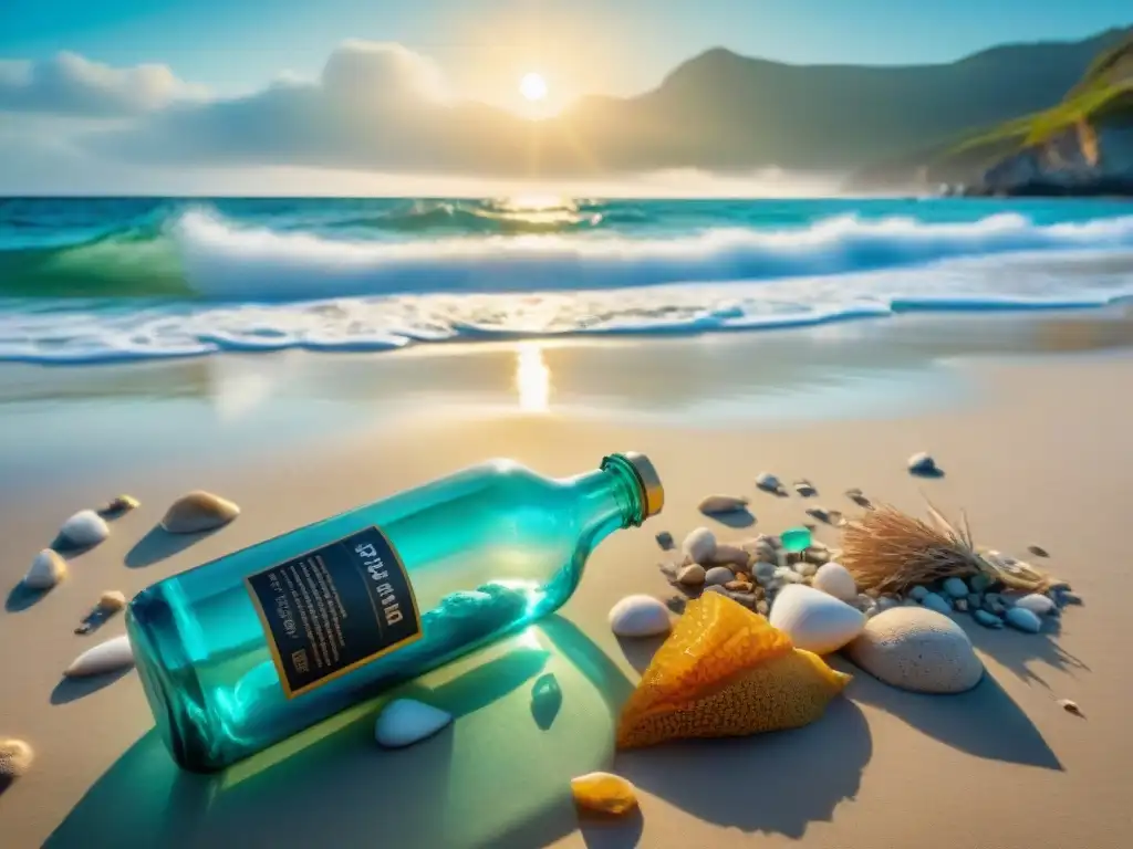 Playa paradisíaca al amanecer: limpieza ecológica en acción Grupo diverso en playa al amanecer, limpiando basura