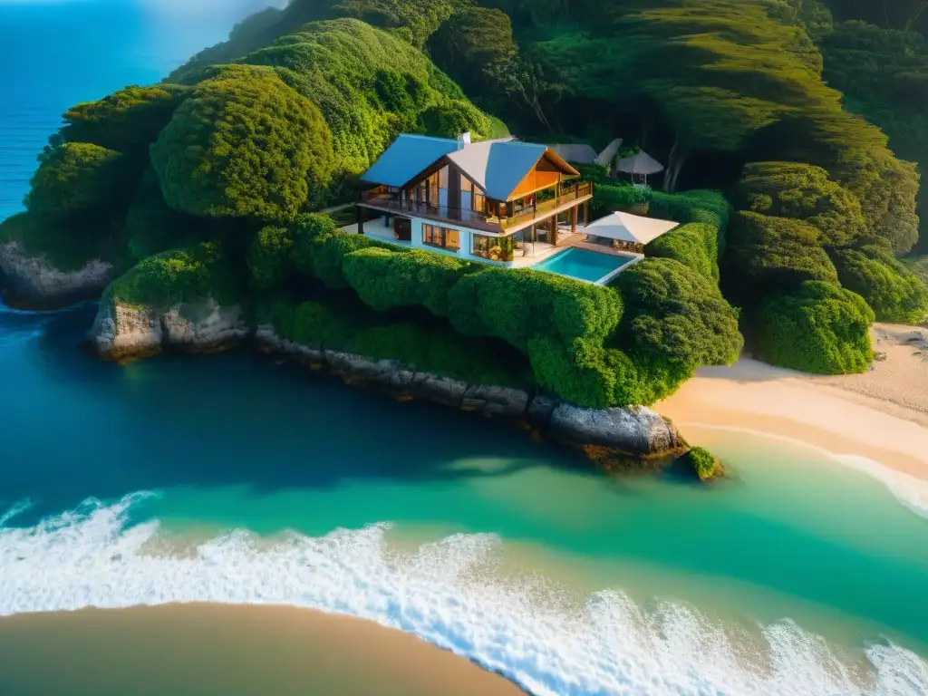 Propiedad costera: hogar junto al mar Hermosa propiedad costera con playa, casa, vegetación exuberante y mar brillante