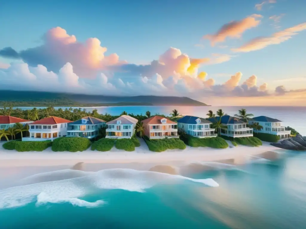 Viviendas de lujo en la costa al amanecer Hermosa vista costera al amanecer, ideal para construir tu casa de ensueño junto al mar