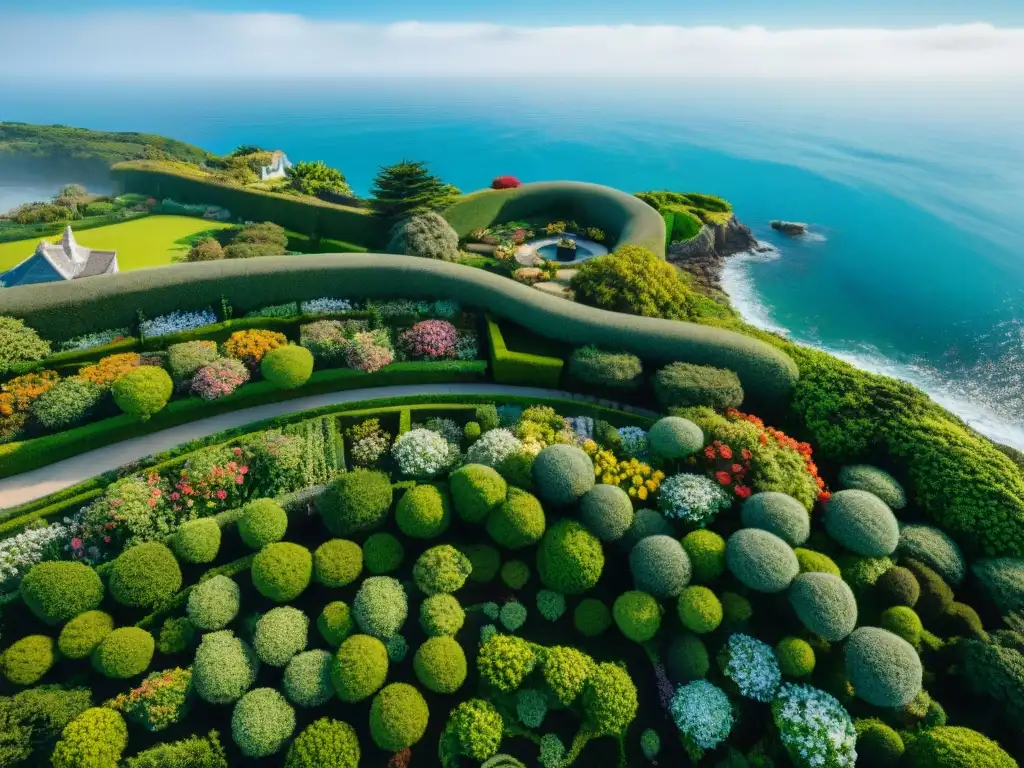 Jardín costero: oasis de flores junto al mar Hermoso jardín costero integrado con estrategias de paisajismo en propiedad costera