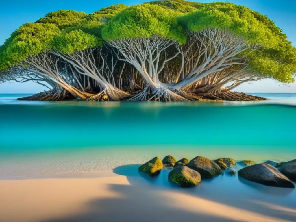 Maravilloso ecosistema costero: aguas turquesas, manglares y vida marina Un hermoso ecosistema costero con aguas turquesas, manglares y aves