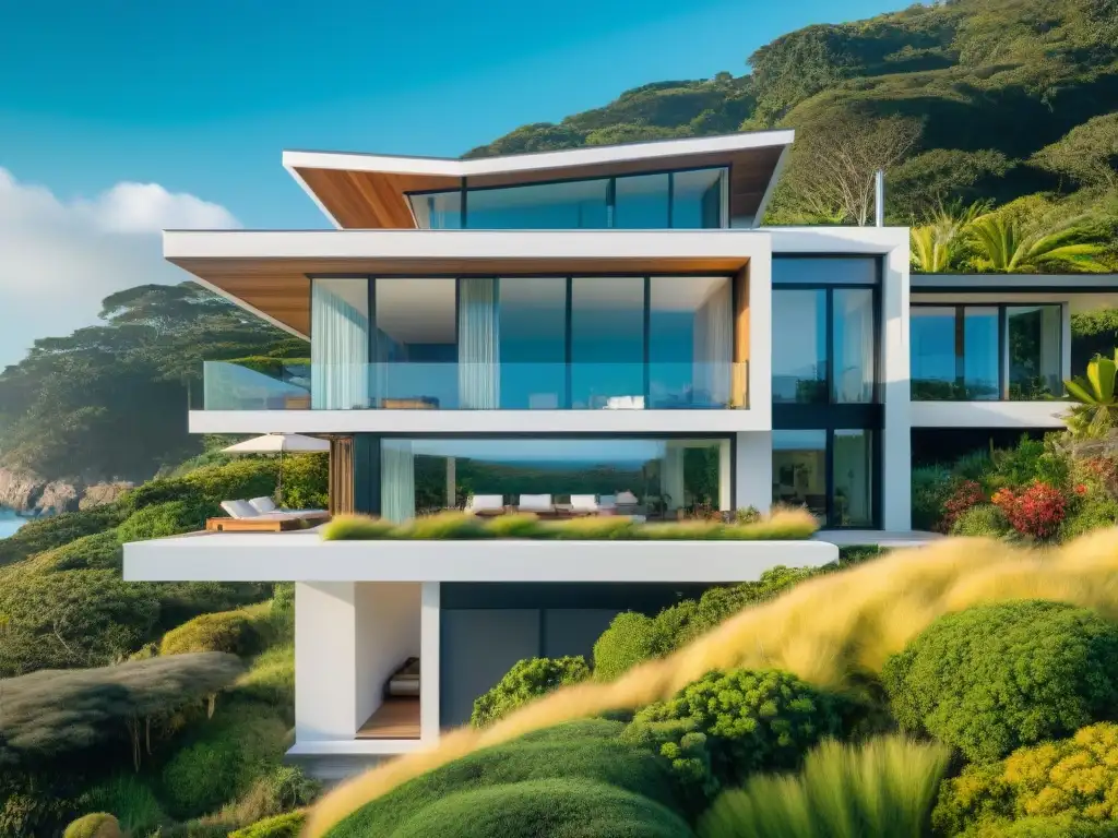 EcoDiseño costero: Casa moderna sostenible junto al mar Un hogar costero moderno con EcoDiseño en propiedades costeras sostenibles, integrando la naturaleza y la arquitectura contemporánea