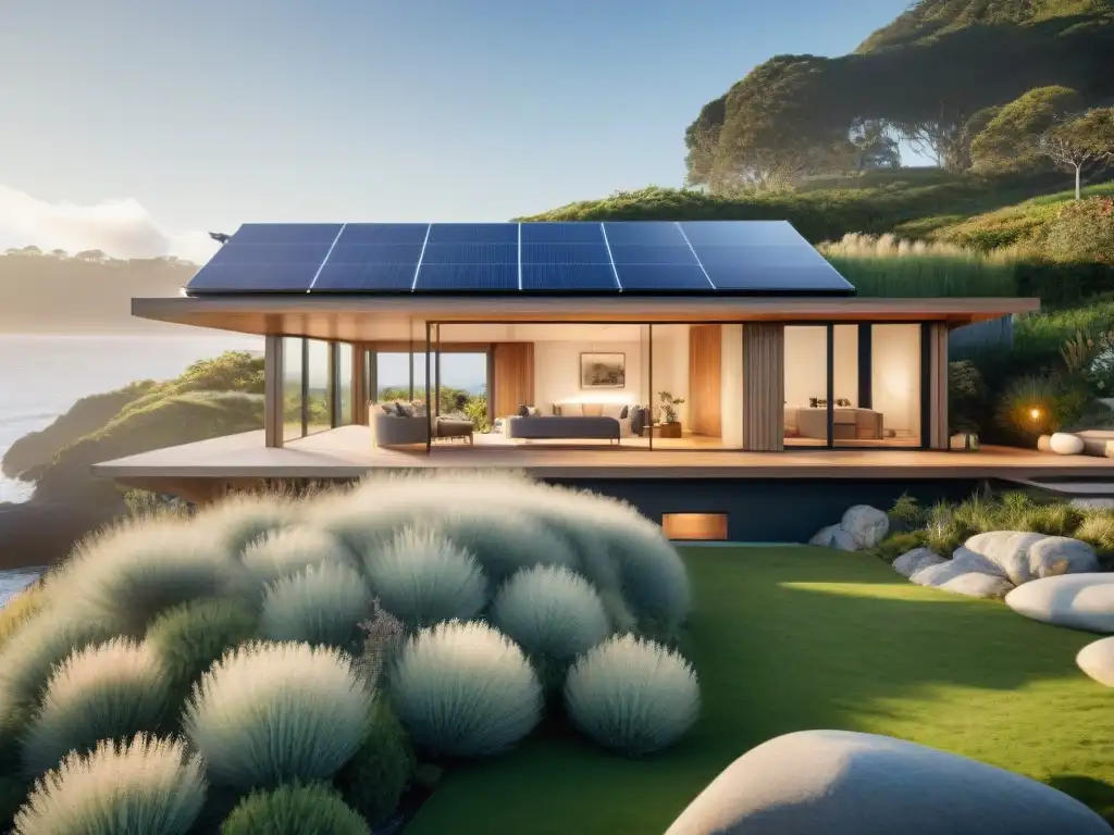 Vivienda costera eco-friendly: diseño sostenible junto al mar Hogar costero moderno con materiales sostenibles, luz natural y jardín eco