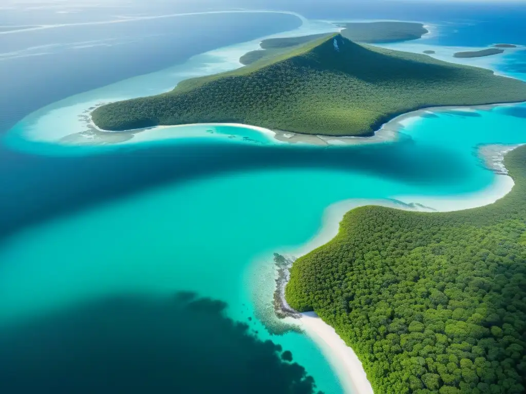 Paraíso costero: aguas turquesa, arrecifes y manglares Imagen aérea de costa prístina con aguas turquesas, arrecifes de coral y manglares