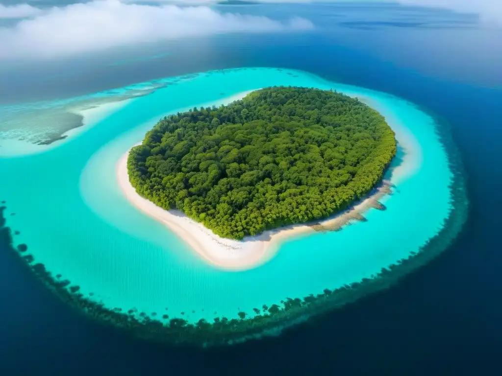 Paraíso costero: inversión premium con arrecife de coral Imagen aérea de costa paradisíaca con aguas turquesas, playas blancas, vegetación exuberante y arrecife de coral