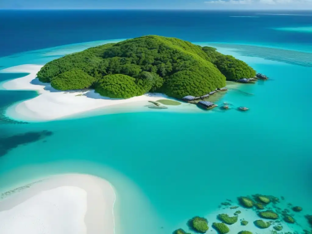 Paraíso costero: conservación y belleza natural Imagen detallada de un ecosistema costero prístino, con aguas turquesas cristalinas, playas de arena blanca y vida marina